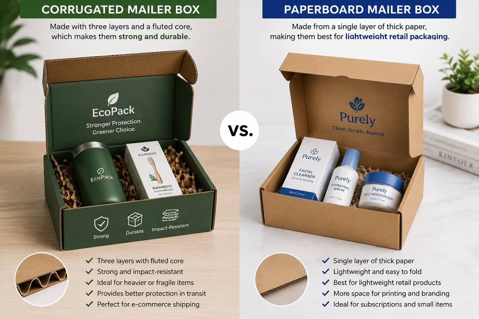 Two Mailer Boxes, Corrugated and Paperboard